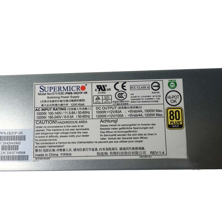 зарядки для SUPERMICRO Supermicro PWS-1K21P-1R